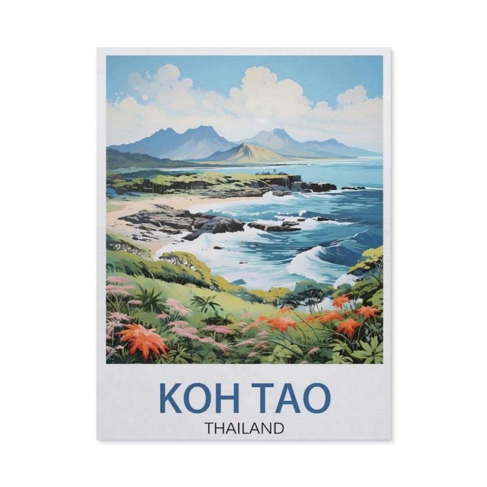 Jigsaw Puzzle 1000 Piece，Koh Tao Thailand vintage travel poster islands，Adult Puzzle DIY Kit paper Puzzle Modern Home Decor Unique Gift（50x70cm）-AW25