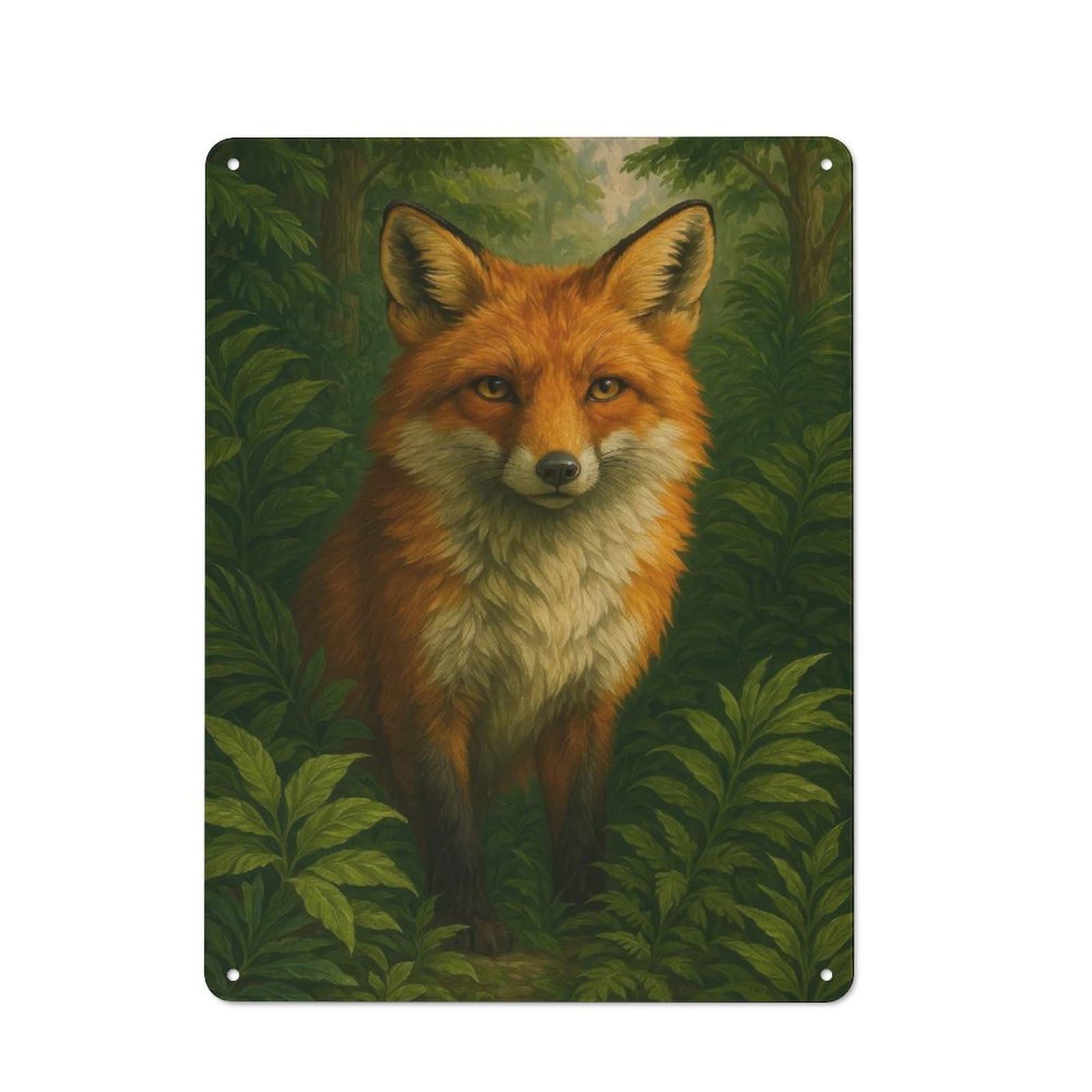 Junmoney Style-16 Metal Sign 40X30cm With Fox In The Forest For Workshop Wall, Vintage Decor, For Vintage Wall Decor Fans, For Metal Sign Collectors