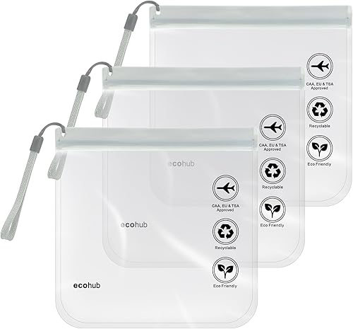 ECOHUB Neceser transparente aprobado por la TSA, paquete de 2 unidades, 100% compatible con 3-1-1, tamaño de cuarto de galón, bolsa de aseo de