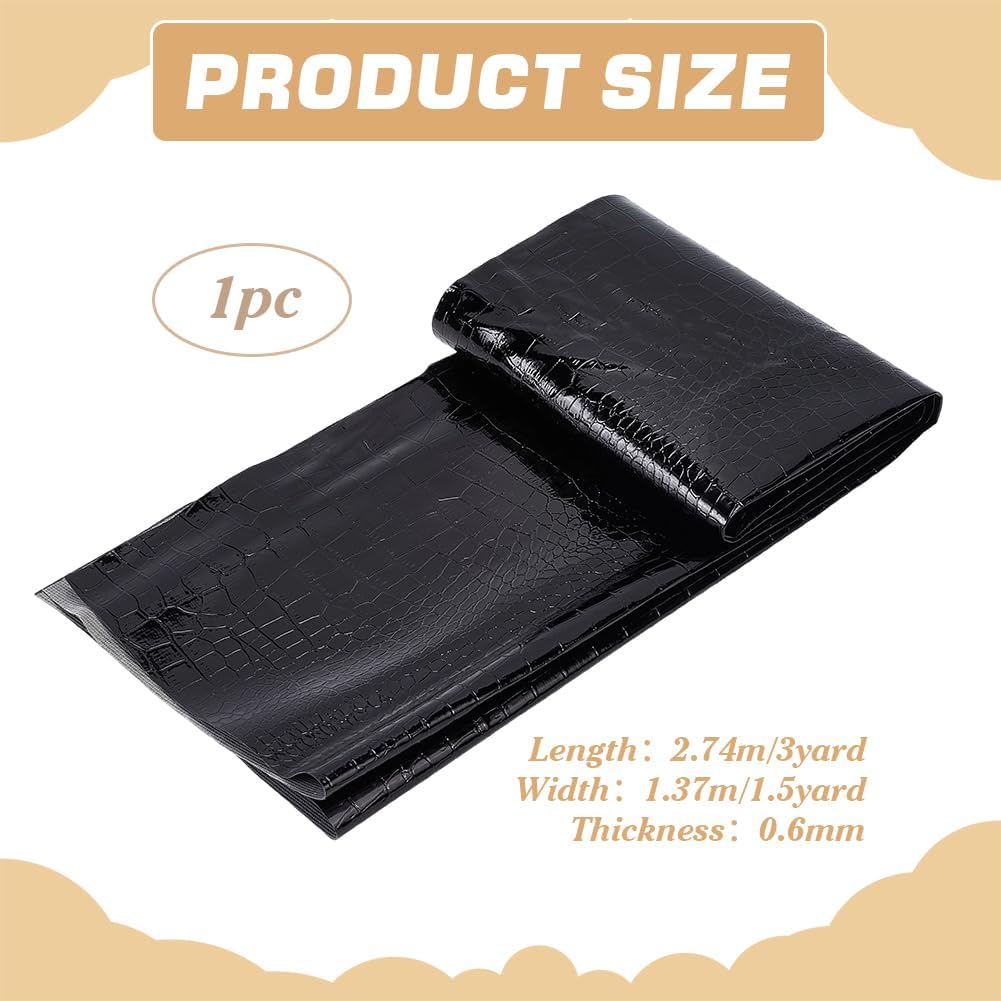 BENECREAT Crocodile Pattern Faux Leather Fabric, 3 Yards x 53.9 Inch Crocodile Texture PU Faux Leather for DIY Crafts Bags Handicrafts, Black