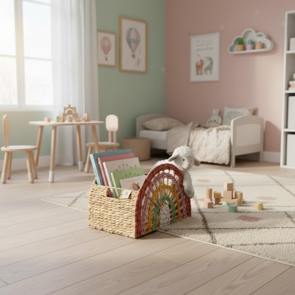 Cesto portaoggetti intrecciato, giacinto d'acqua, per soggiorno, cameretta dei bambini, camera da letto, giornali, libri, arcobaleno