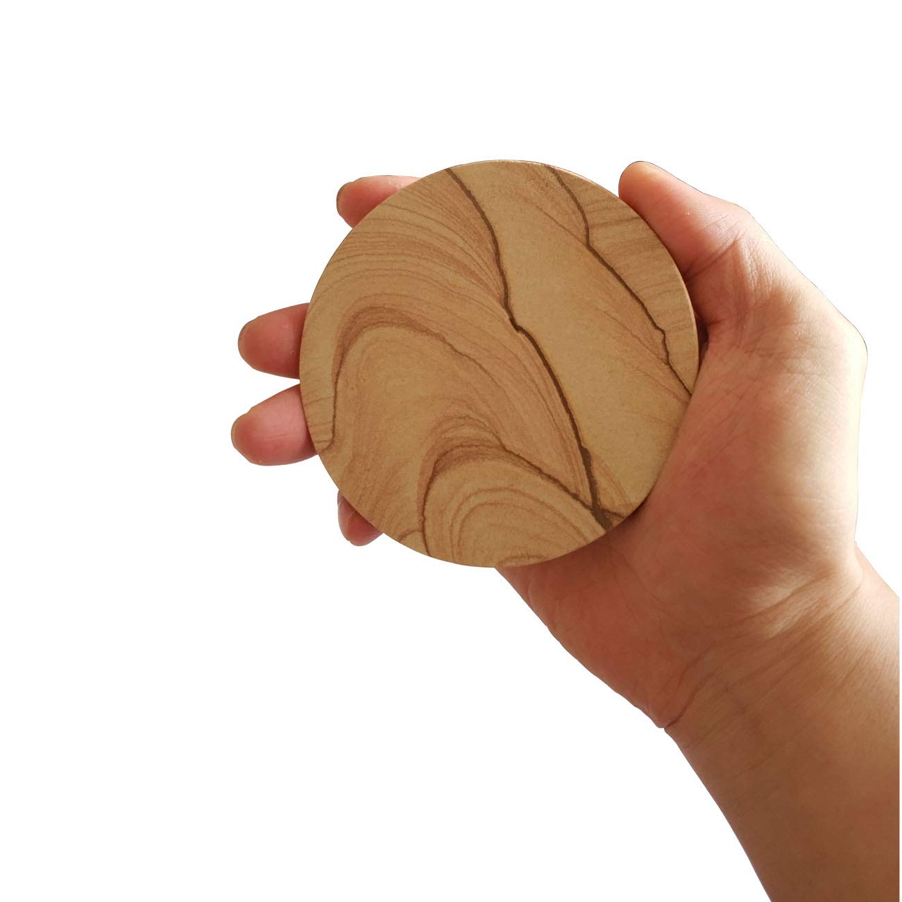 Juego de seis posavasos de arenisca natural, patrón de moda de 3.94 pulgadas, cubierta trasera antideslizante de corcho