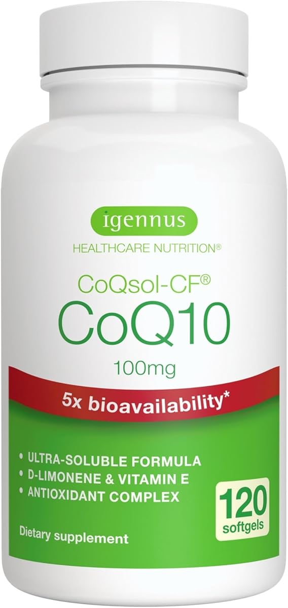 Igennus Healthcare Nutrition Igennus Advanced CoQ10 100mg, 5X Bioavailability CoQsol-CF Boosted with D-Limonene, 120 1-a-Day Servings, Heart & Energy, Ubiquinone Coenzyme Q10 & Vitamin E Antioxidant