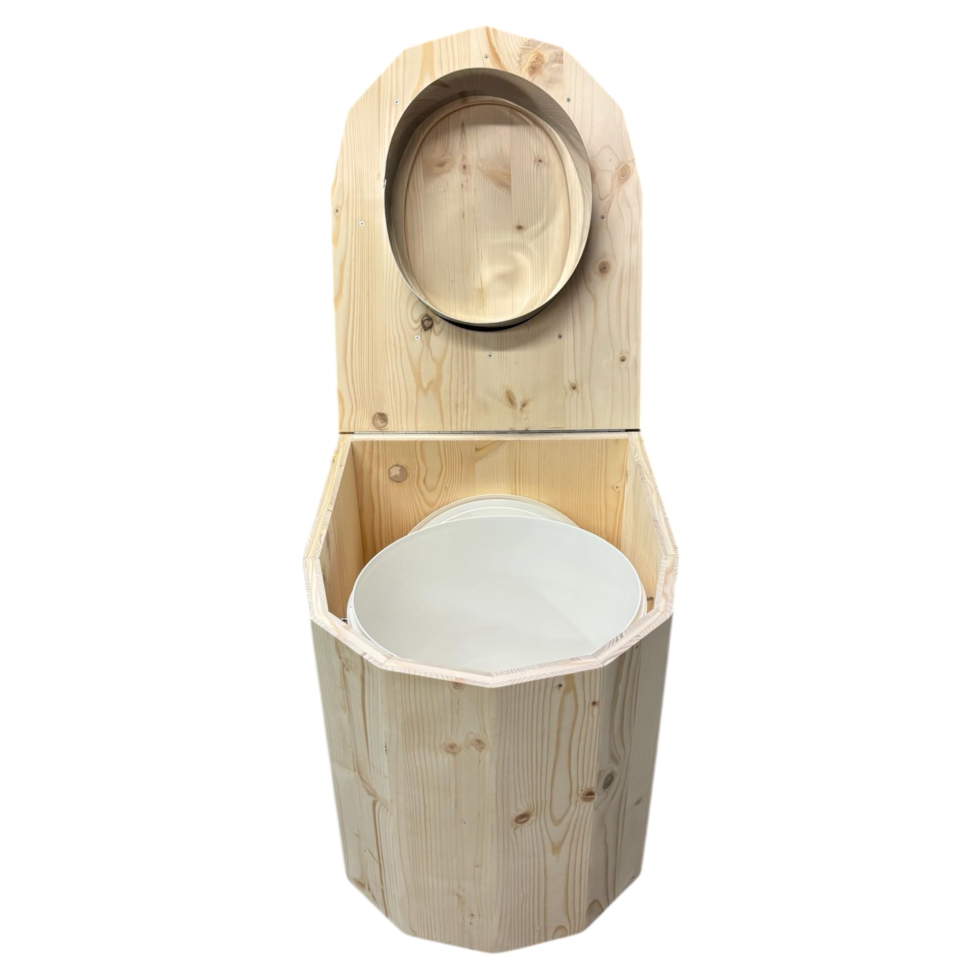 Toilette seche Premium Bois avec Bavette INOX et Seau plastique 20L - Fabrication Française Artisanale