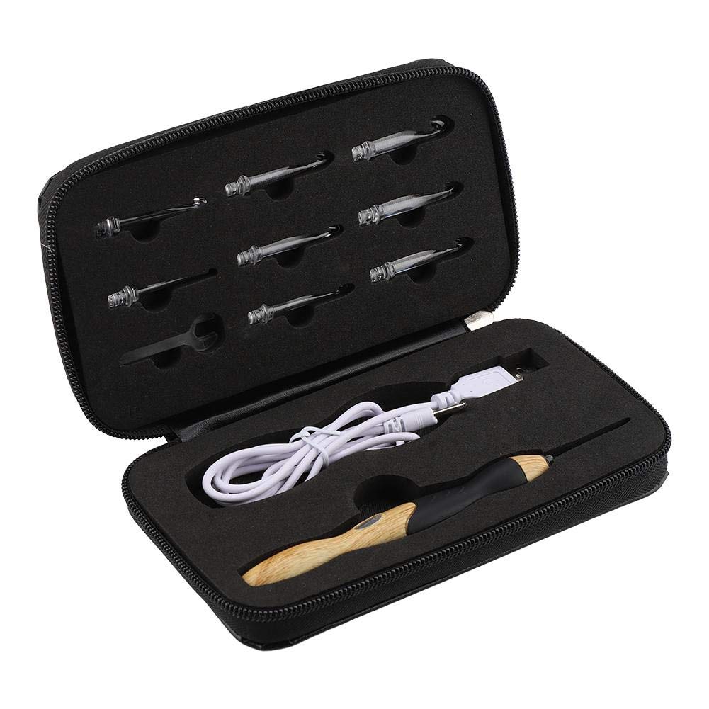 Interchangeable Heads Light Crochet Hooks(Silicone Handle) Lighted Up Crochet Hooks Set 9 in 1 USB Rechargeable Crochet Hook Sewing Kit with Case Knitting Tools
