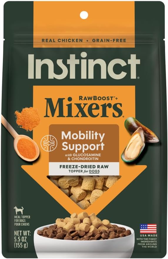 Instinct RawBoost Functional Mixers, Freeze Dried Dog Food Topper, Grain-Free, Real Chicken – Mobility Support, 5.5 oz. Bag