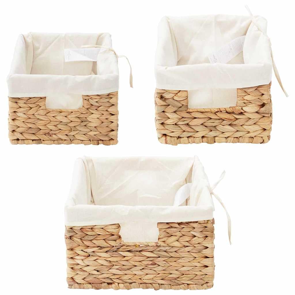 Juego de 3 cestas de almacenamiento de jacinto de agua natural, cestas rectangulares de 40 x 30 x 18 cm con asas para salón, dormitorio, oficina, estilo bohemio rústico