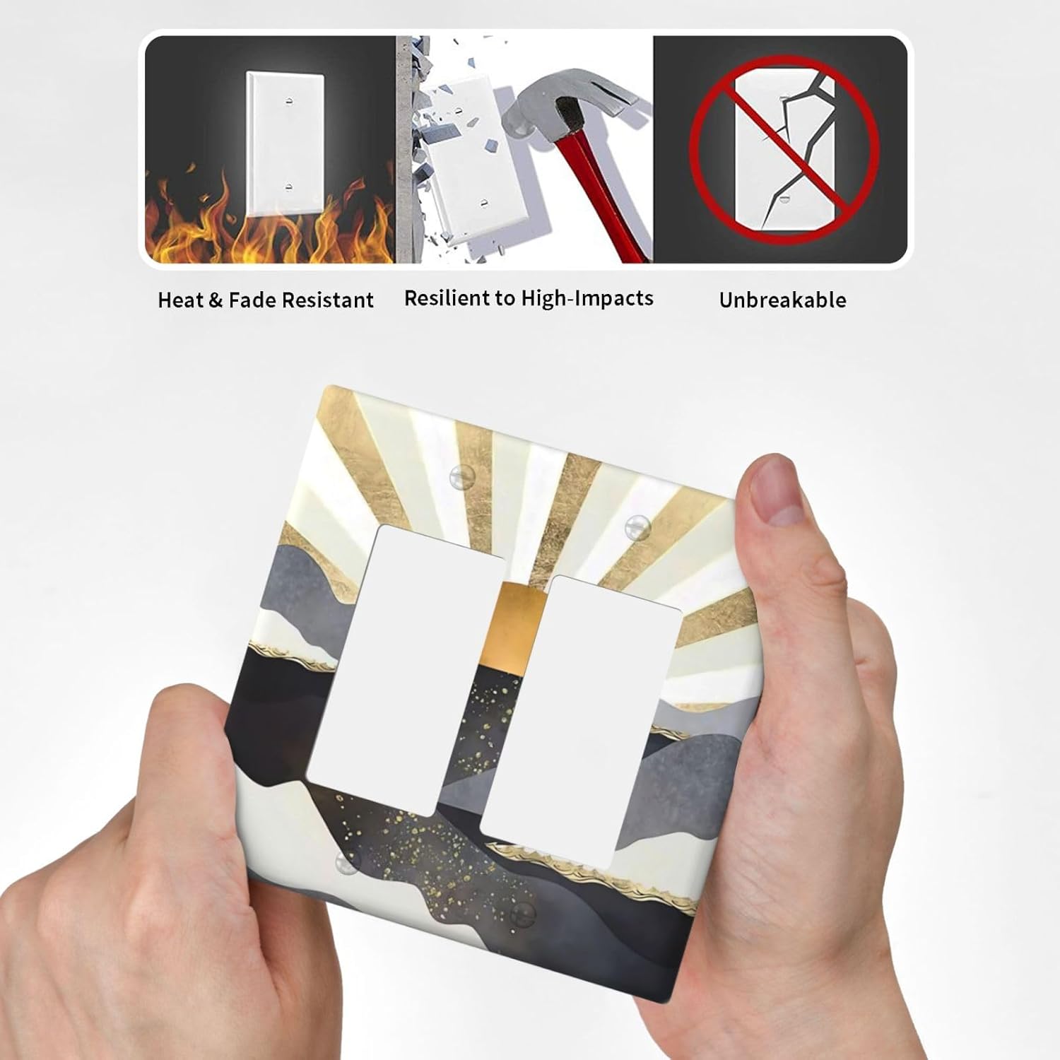 Mid Century Abstract Boho Sun Decorative Double Rocker Light Switch Plates 2 Gang Outlet Covers Wall Plate Electrical Switchplate Faceplate for Bathroom Home Aesthetic Decor Accessories