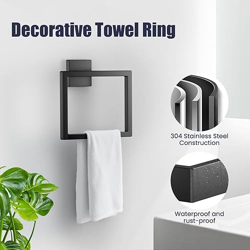 Miniatura 3 de Juego de accesorios de baño de 5 piezas, toallero para baño montado en la pared, acero inoxidable SUS304, negro mate
