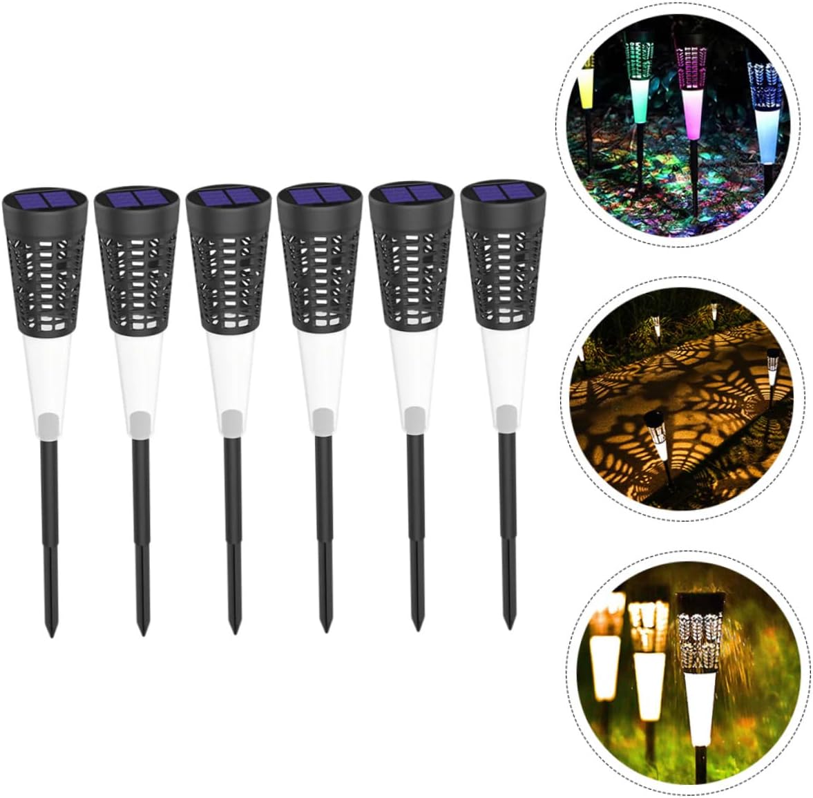 Mikikit 6pcs Solar Powered Garden Lights Decorative Lawn Stake Lights for Walkways Courtyards and Patios Warm Outdoor Lighting
