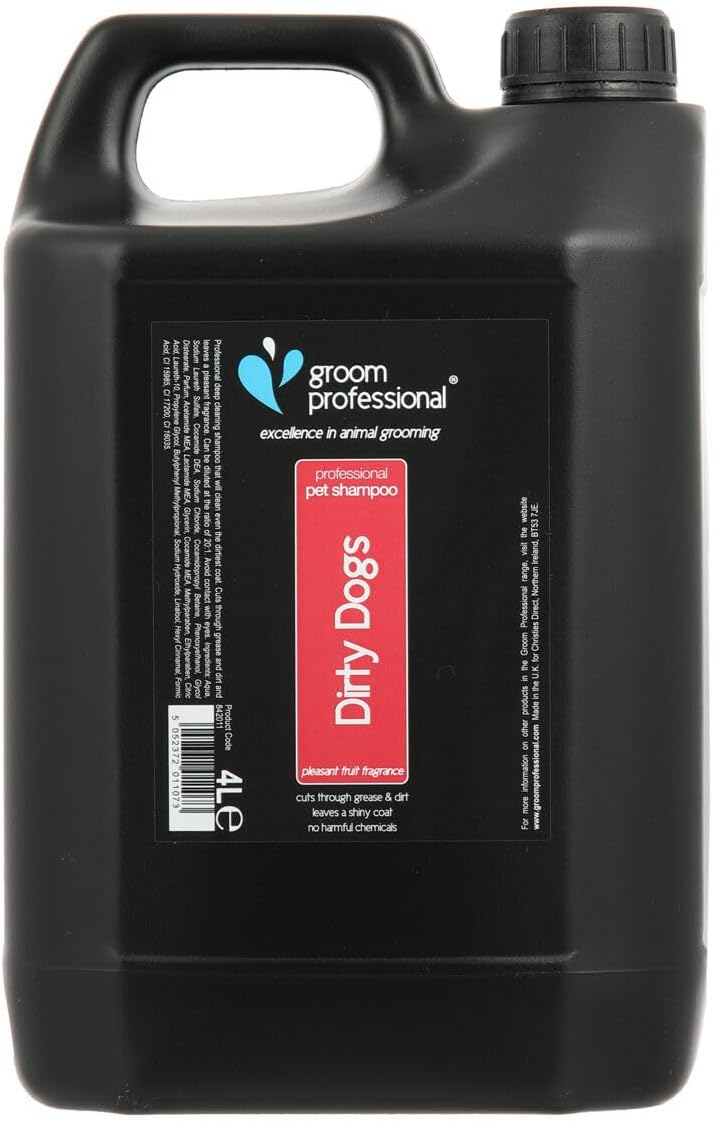 GROOM PROFESSIONAL Dirty Dogs Shampoo - Dog Shampoo for Smelly Dogs - Deep Cleansing for Stubborn Dirt, Odours & Stains - Removes Grime, Freshens & Conditions - Ideal for Dirty or Greasy Coats, 4L