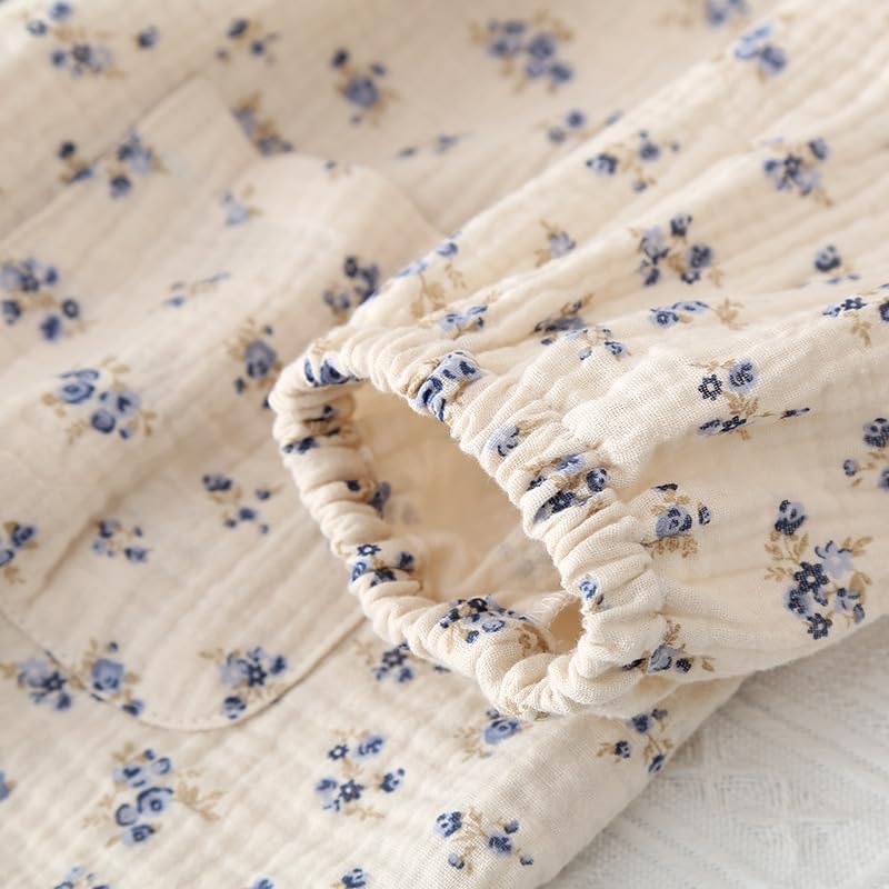 Womens Cotton Gauze Pajama Set Floral Print 2 Piece Pj Set Long Sleeve Fall Sleepwear Cute Pj Sets - Image 4