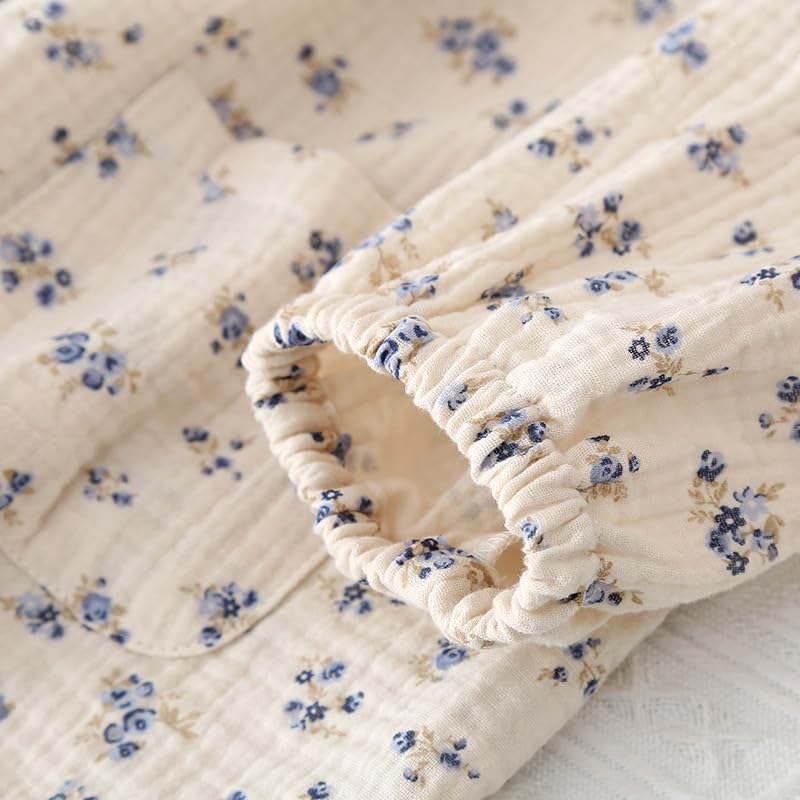 Womens Cotton Gauze Pajama Set Floral Print 2 Piece Pj Set Long Sleeve Fall Sleepwear Cute Pj Sets4
