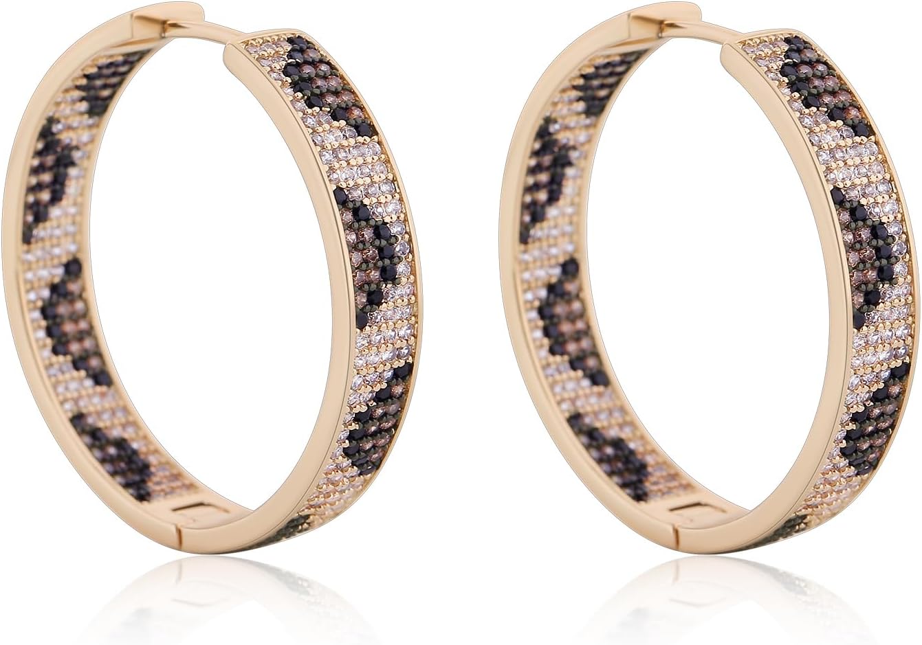Shinny Animal Leopard Print Earrings Cubic Zirconia Paving Gold Plated Women Hoop Earrings Statement Chunky Circle Huggie Earrings