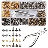 Leather Rivets with Punching Plier 365 Pcs for Leather Work Gold,Silver,Bronze,Gunmetal