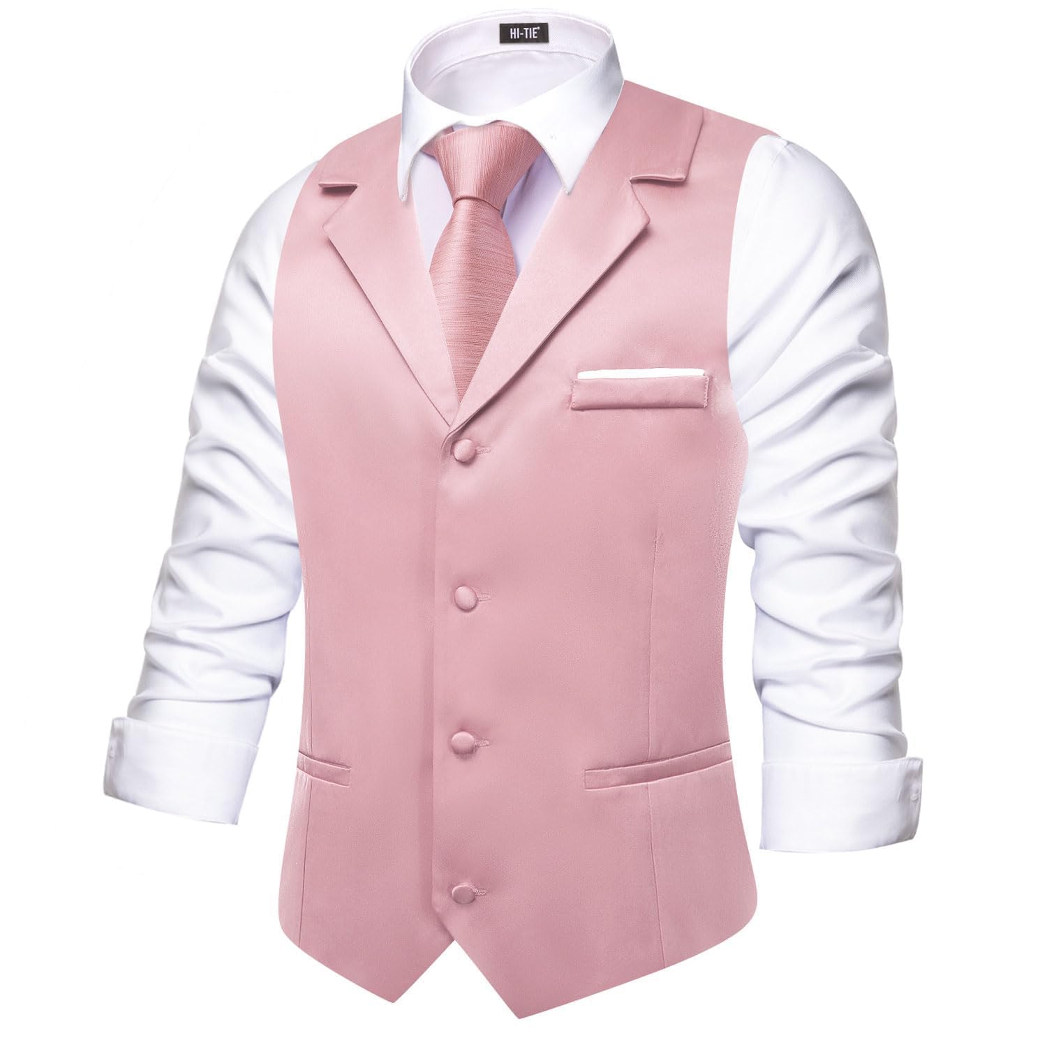 Hi-Tie Gilet formale da uomo, tinta unita, scollo a V, risvolto a intaglio, slim fit, smoking, per feste di nozze e affari