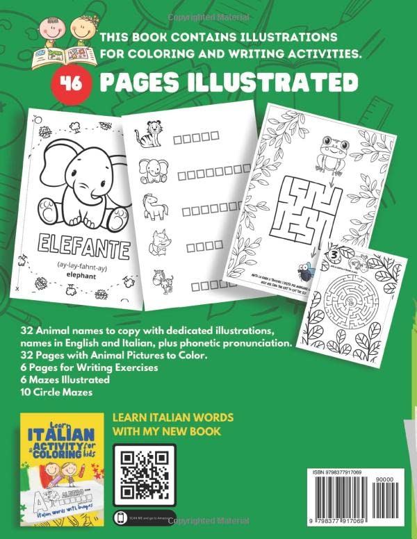 Learn Italian Activity and Coloring Book for Kids: How to Write, Pronounce and Phonetics Spelling | Animals Names | Learn Italian for beginners - Image 2