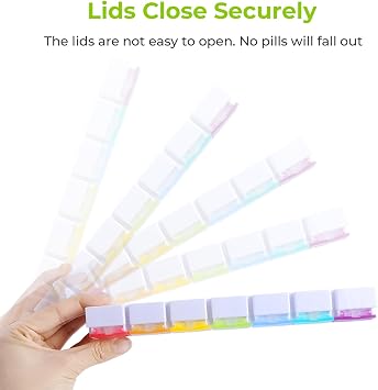 Opret Pill Organiser 7 Day, Weekly Pill Box 1 Times a Day, Push Button Pop Open Design Travel Tablet Organiser with 7 Large Compartments, BPA Free for Vitamins Supplements Medication