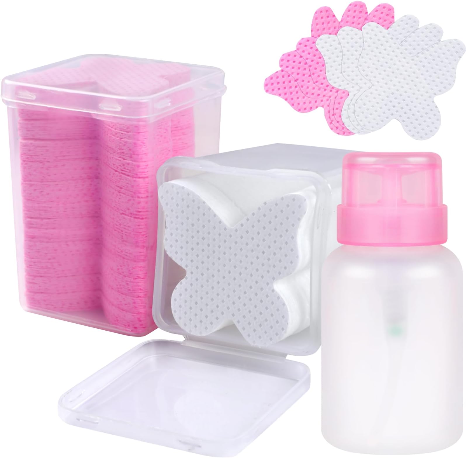 400pcs Nail Cotton Pads, 1 Pull-Off Pump-Style Bottle Suitable for Nail Care Wipes, Nail Cleaning Pads, Mascara Extension Glue Cleaning Wipes, and Nail Care Product Sets (White and Pink(400 Pcs))