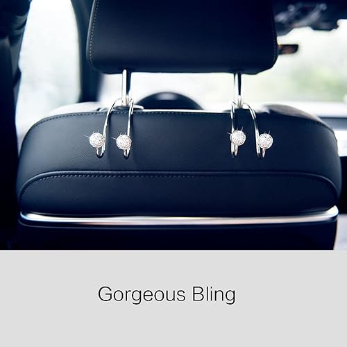 Miniatura 2 de Paquete de 4 ganchos brillantes para automóvil, ganchos universales para reposacabezas de automóvil, ganchos de acero inoxidable para asientos de