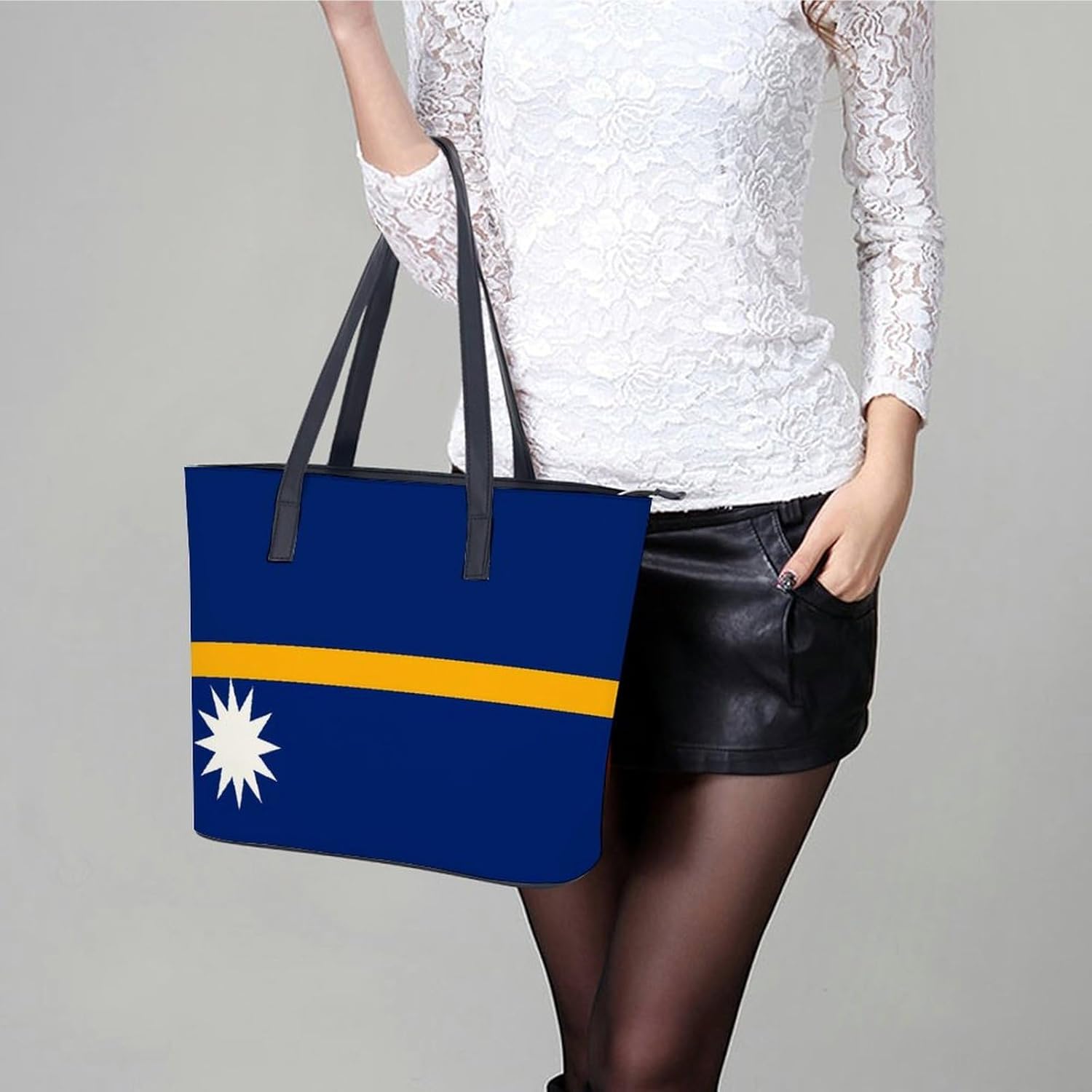 Nauru Nauruan Flag Women's Tote Leather Handbag Shoulder Bag Purse for Shopping Travel