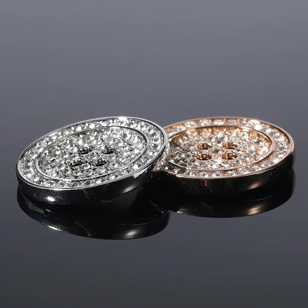 Guziki, guziki metalowe, Guziki 10 szt. wysadzane diamentami Ziarna strasu 4-otworowe Metalowe guziki Odzież Ozdobne(Silver,25mm)