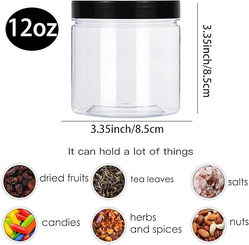 Miniatura 7 de Lainrrew 8 tarros de plástico de 12 onzas con tapas, recipientes de plástico transparente redondos de almacenamiento para almacenamiento, tarros de