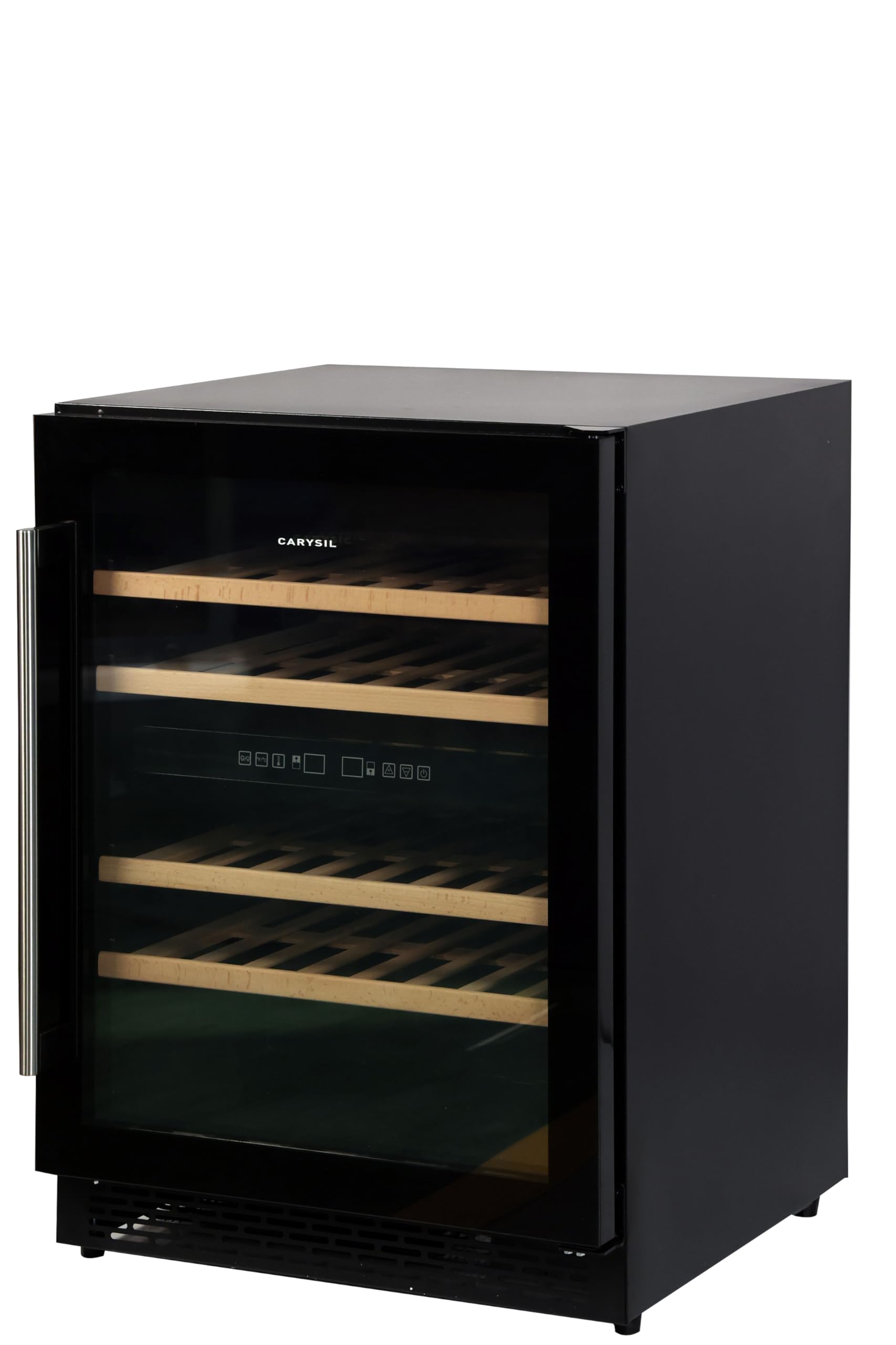 Carysil 49-Bottle Wine Chiller, Free Standing, Dual Cooling Zone (3°C-12°C White Wine & 12°C-20°C Red Wine), Adjustable Wooden Shelves with Toughened Glass Door, LED Display, Ideal for Home - Image 4 thumbnail