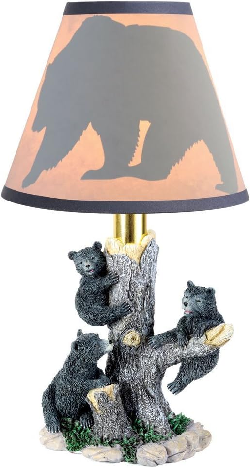 Bears Sculpture Accent Table Lamp - Forest Nature Scene Desk Light