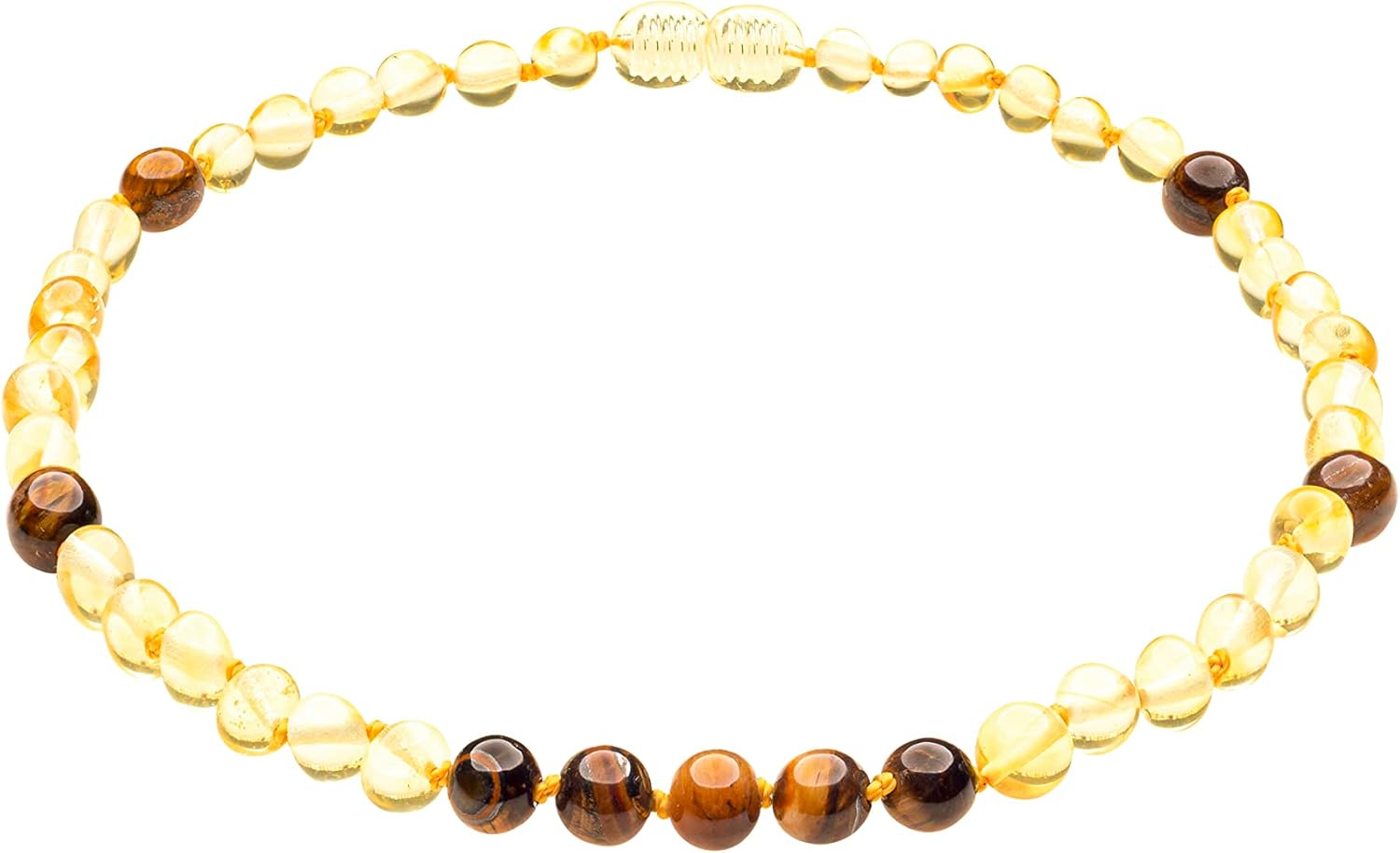Genuine Amber Necklace From Baltic Sea Made With Polished Lemon & Tiger Eye 33 cm (13 Inches)