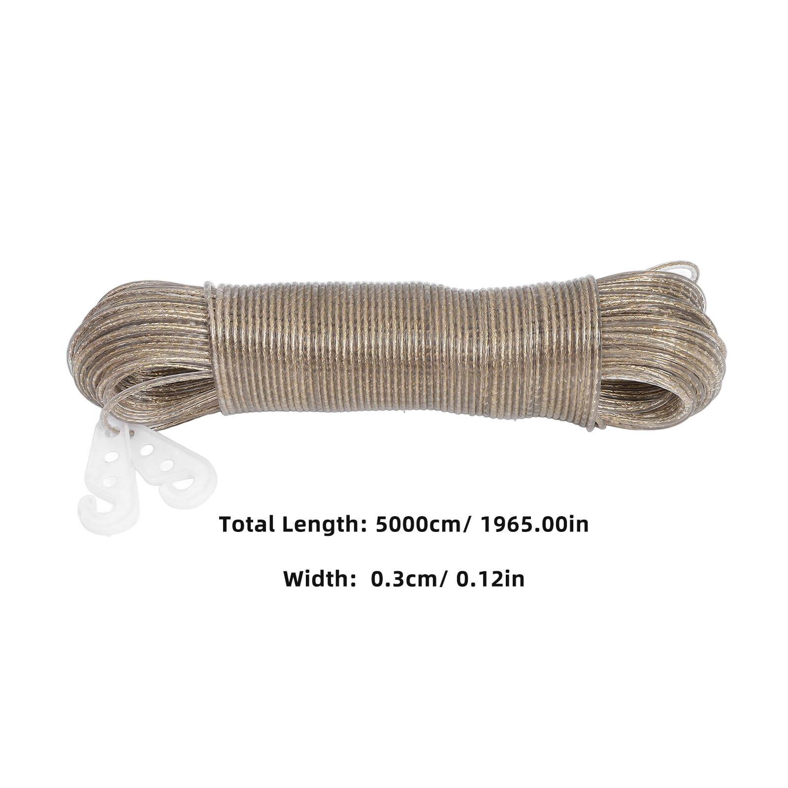 Corda Stendibiancheria Ultra Resistente Anima in Acciaio e Rivestimento in Pvc 50m per Uso Esterno e Interno per Campeggio e Giardino