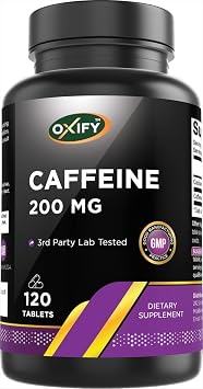 Oxify Caffeine 200 mg | 120 Tablets | Gluten-Free, Non-GMO | Supplement Made in USA