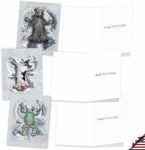 Miniatura 3 de The Best Card Company Juego de 10 tarjetas de agradecimiento surtidas de 4 x 5.12 pulgadas con sobres (10 diseños, 1 cada uno) Critter Snow Angels