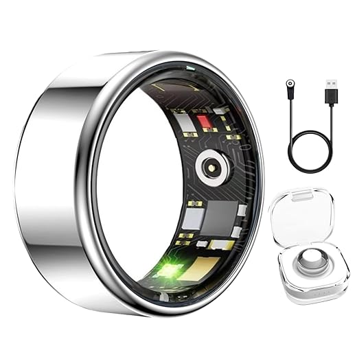 Smart Ring for Women Men,Sleep Tracking Wearable,Fitness Tracker Ring with Step/Heart Rate/Blood Oxygen/Distance/Calorie,Clock Vibration,No Subscription Fee,5ATM Water (Polished Silver, 8)