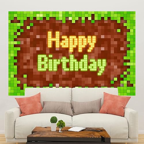 Miniatura 5 de Ticuenicoa Telón de fondo de píxeles de 5 x 3 pies para fiesta de cumpleaños, temática de juegos, fotografía, fondo para niños, feliz cumpleaños,