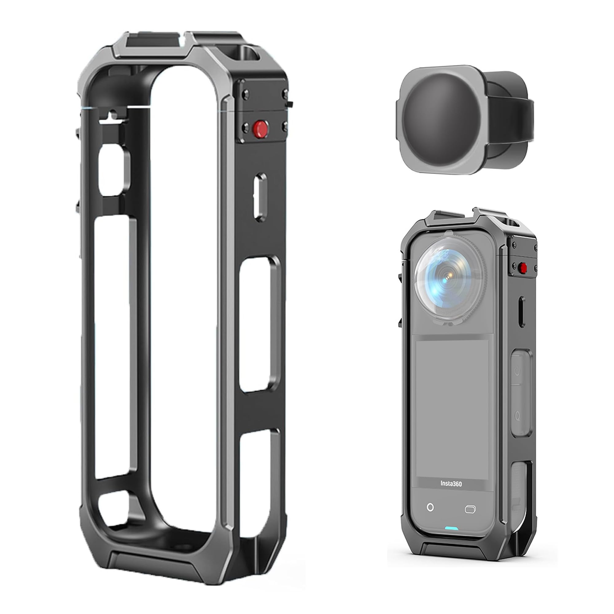 X5 Insta360 Case K&F Concept Camera Cage For Insta360 X5, Durable Aluminum Alloy Protective Case With Quick Release Knob, Built-in Cold Shoe Mounts And 1/4" Threads, Silicone Lens Cover Action Camera Frame