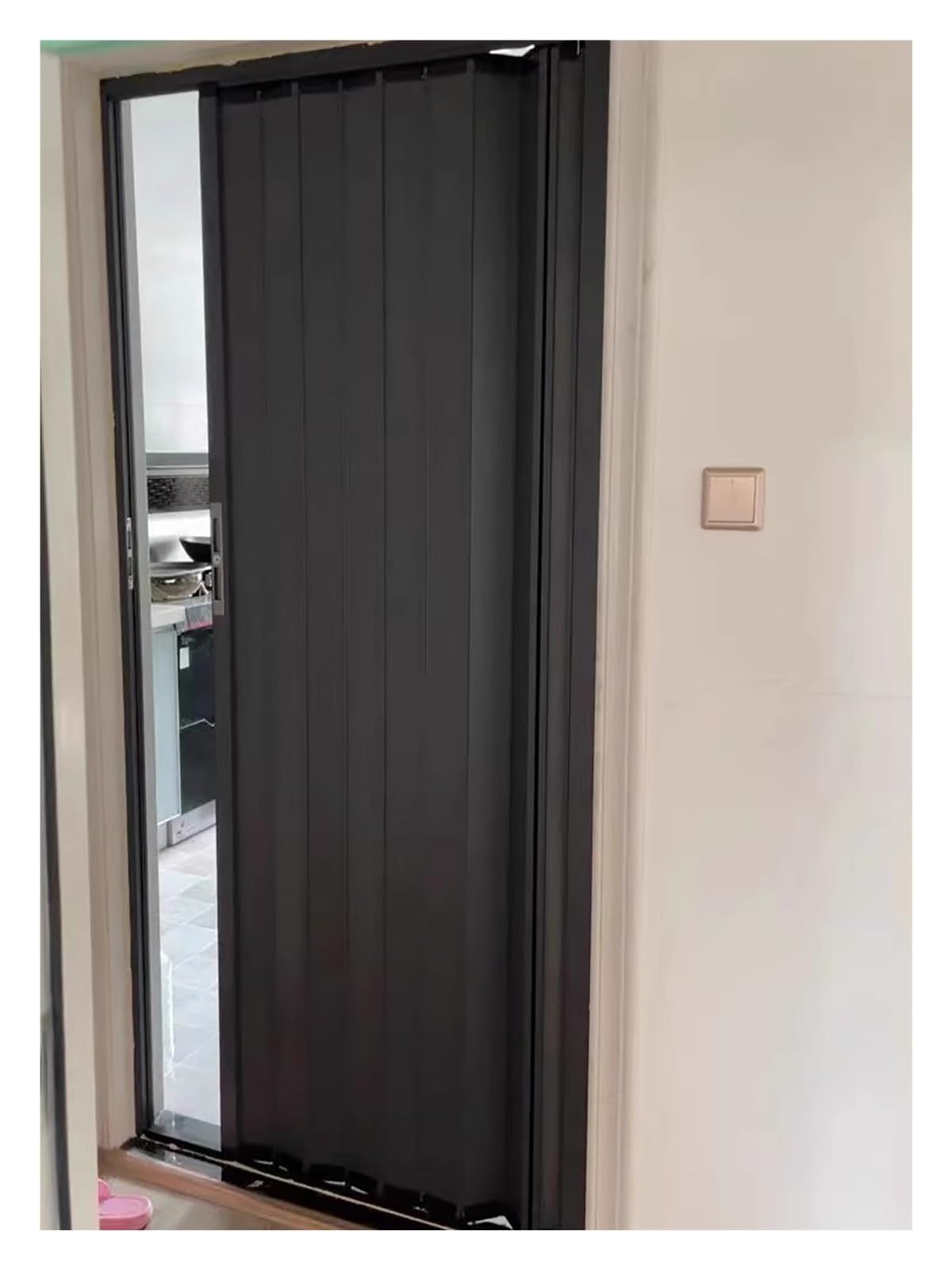 Grey White Accordion Concertina Sliding Door Aluminium, Interior Privacy Doors Screen, Home Commercial Room Divider Concertina Doors(Gray,WxH 26x80in/66x203cm)