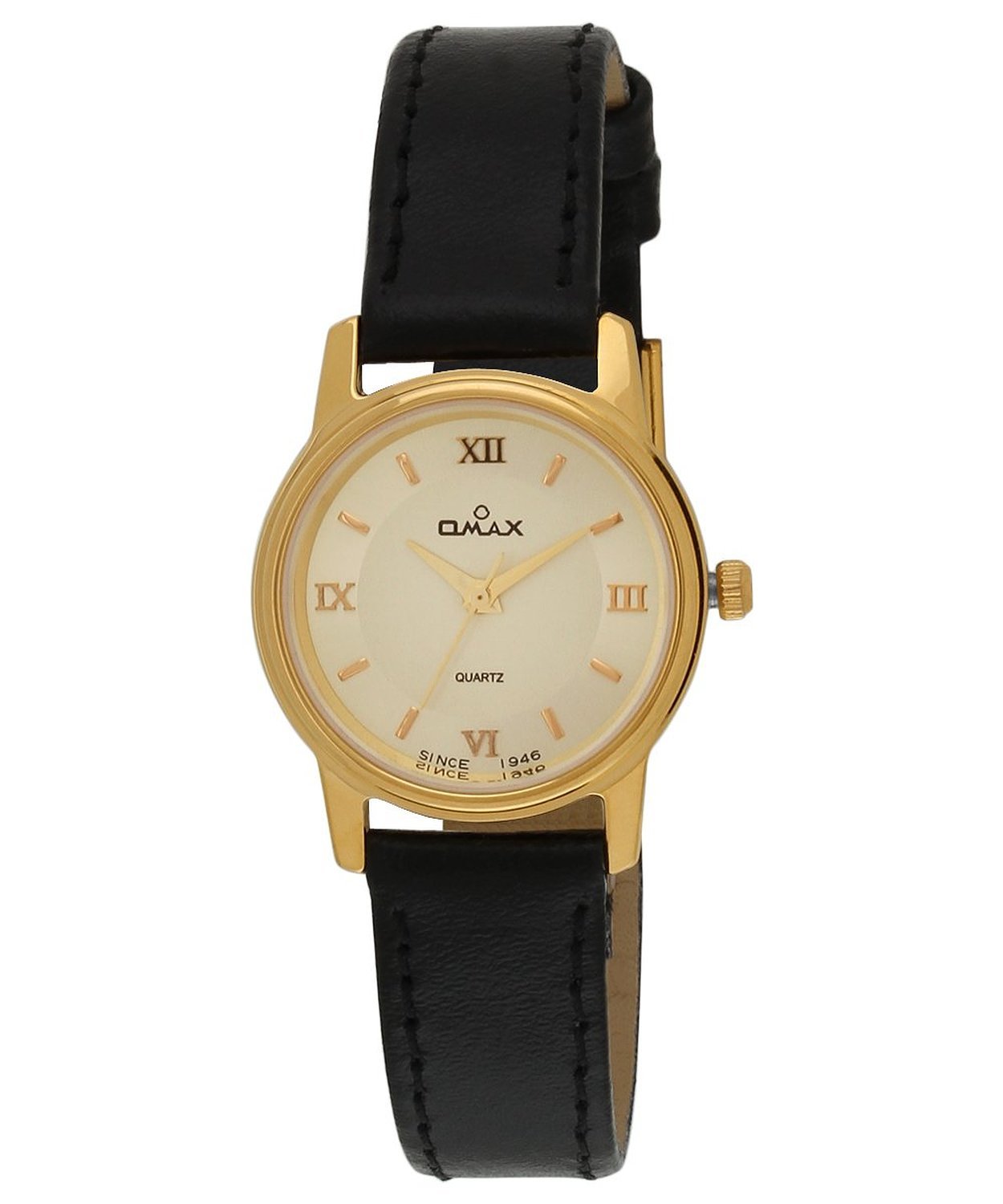 Omax Analog Leather Round 22mm Shampion Dial with Japanese