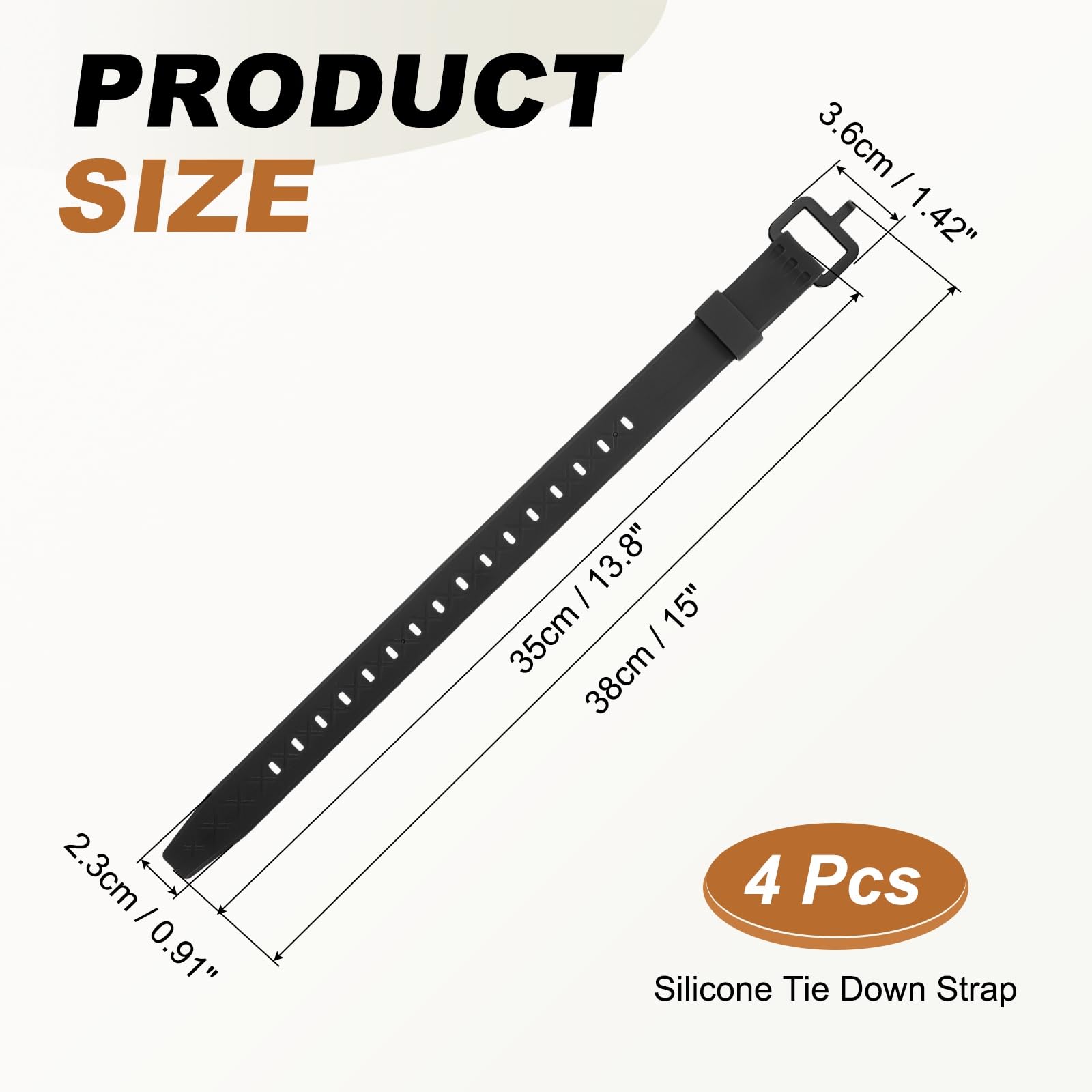 4 Pcs Silicone Tie Down Strap, 35cm / 14 inch Versatile Wear Resistant Silicone Securing Strap with Black Metal Buckle for Luggage Binding Outdoor Equipment Sorting,Black — view 2