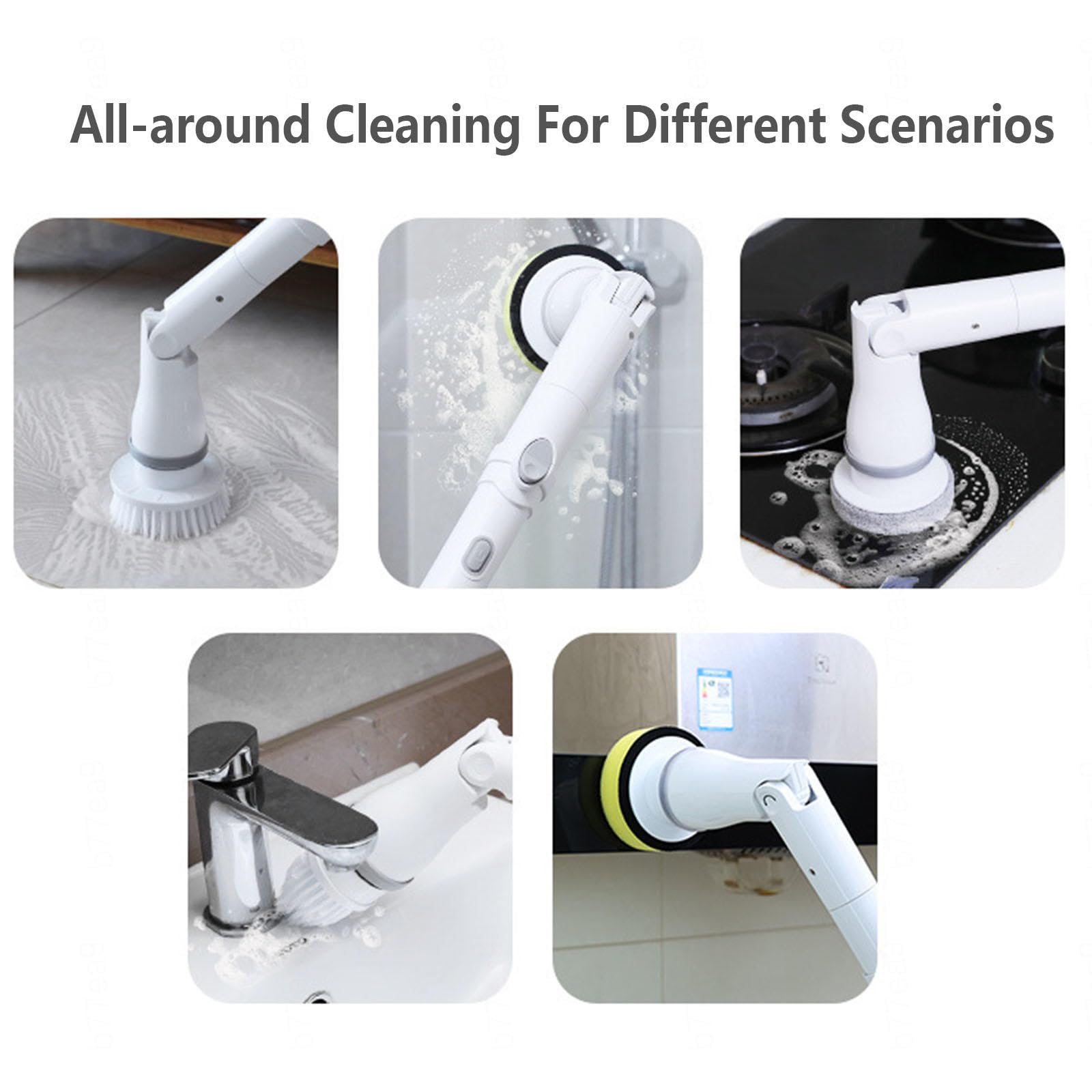 Cepillo Eléctrico Para Limpiar Baños Cordless con 6 testine sostituibili, luci LED, manico lungo, scrubber da bagno con manico lungo, accessori per la pulizia per vasca da doccia, piastrelle pavimento