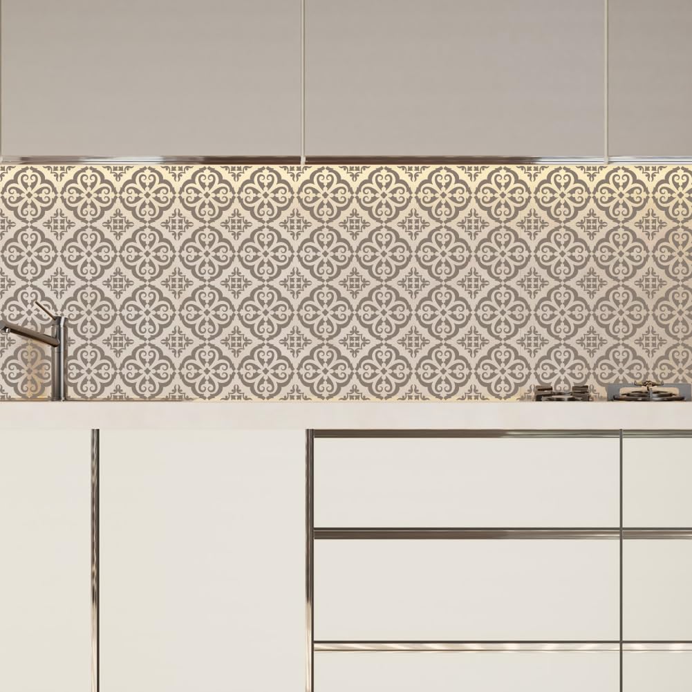 FINGERINSPIRE 4PCS Tile Pattern Painting Stencils 20x20cm Damask Border Stencils Reusable Floral Damask Decorative Stencil for Painting on Wall Wood Floor Tile Canvas Fabric Furniture DIY Home Decor - Image 4
