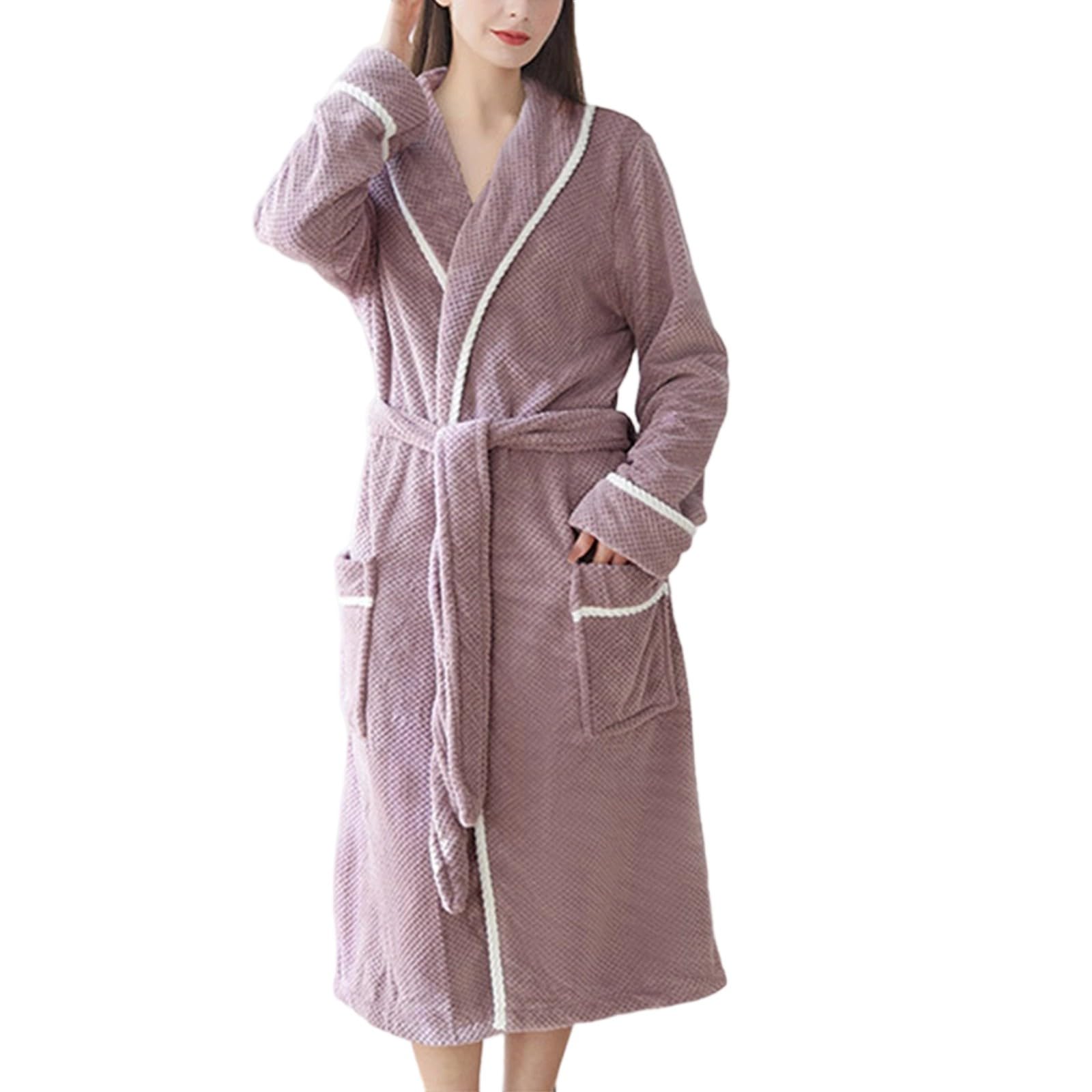 Generisch Accappatoio in morbido pile, comodo accappatoio kimono, camicia a maniche lunghe, abbigliamento da salotto per spa e relax a casa