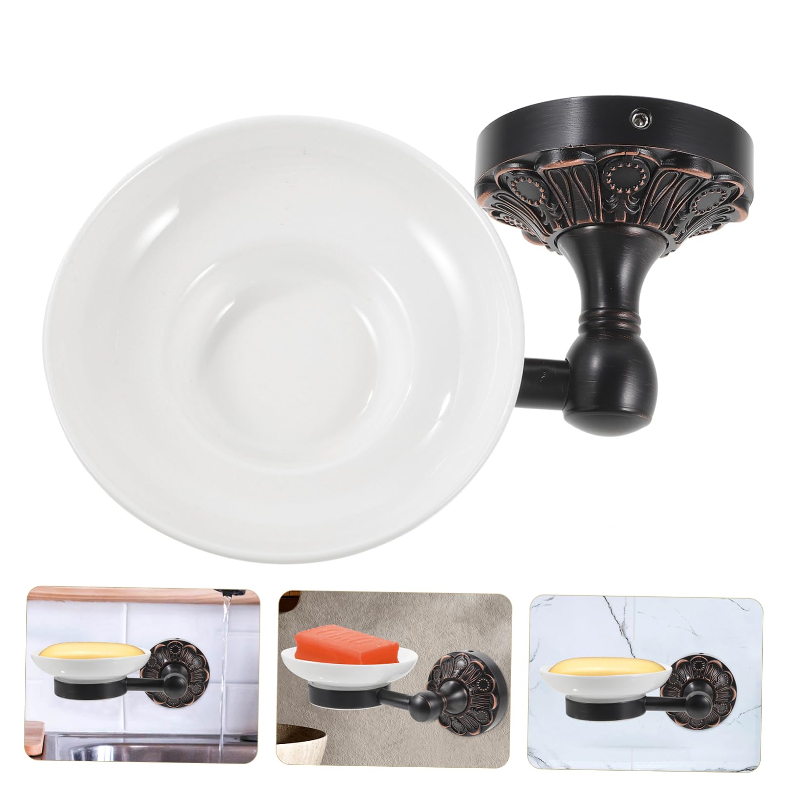 Jabonera Ovalada de Pared en Cobre Negro para Baño y Cocina | Esquinas Discretas, Tornillos Ocultos, Accesorios Completos para Montaje Fácil