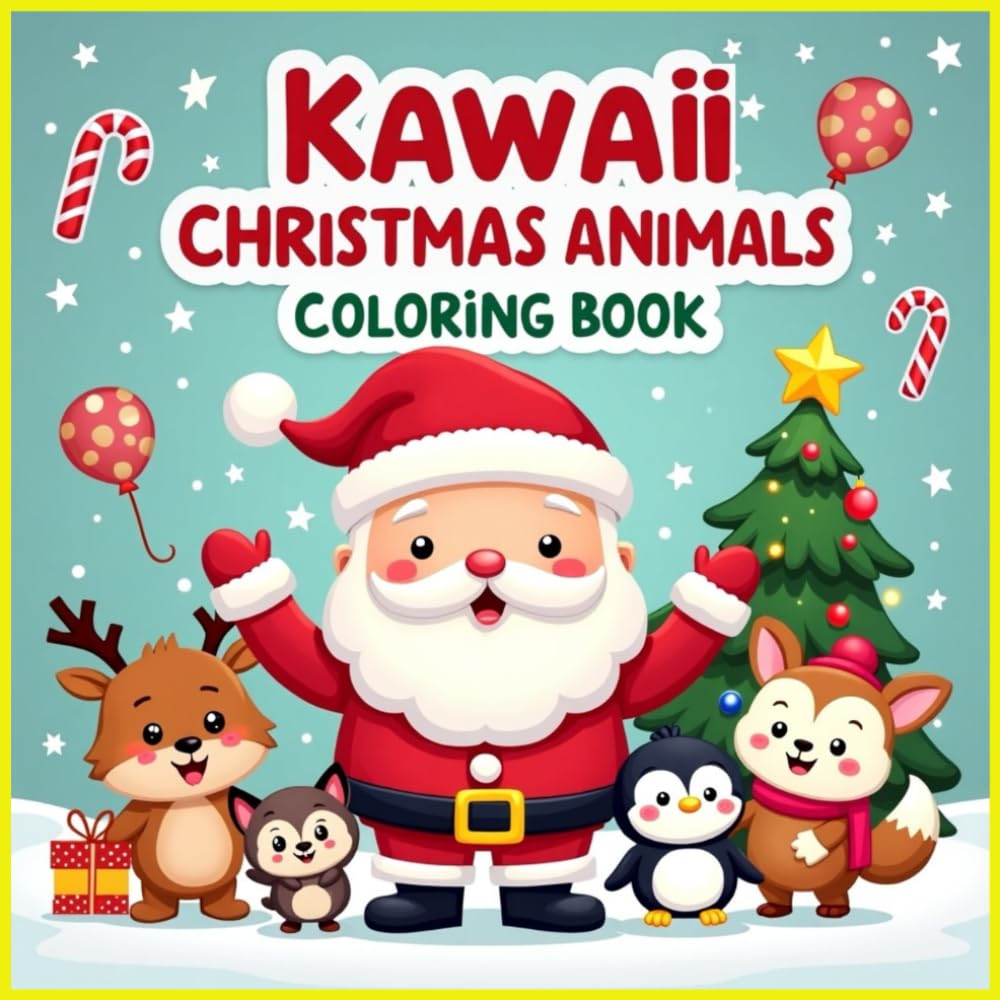 Kawaii Christmas Animals Coloring Book for Kids: Fun festive animals and simple bold outlines perfect for young artists ages 3 to 12