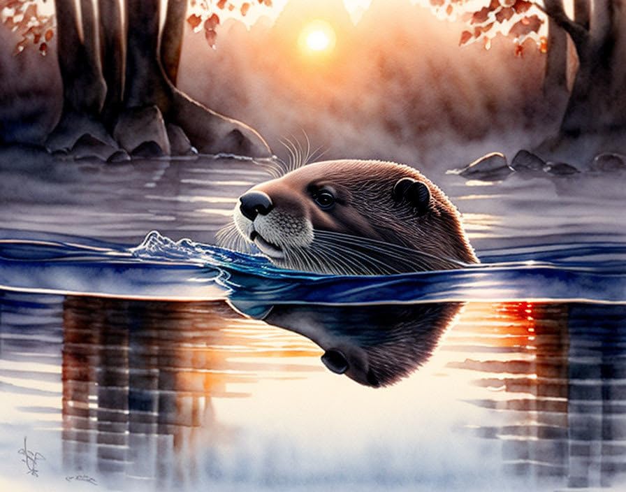 Rivière loutre affiche déco murale sans cadre 58 x 90 cm