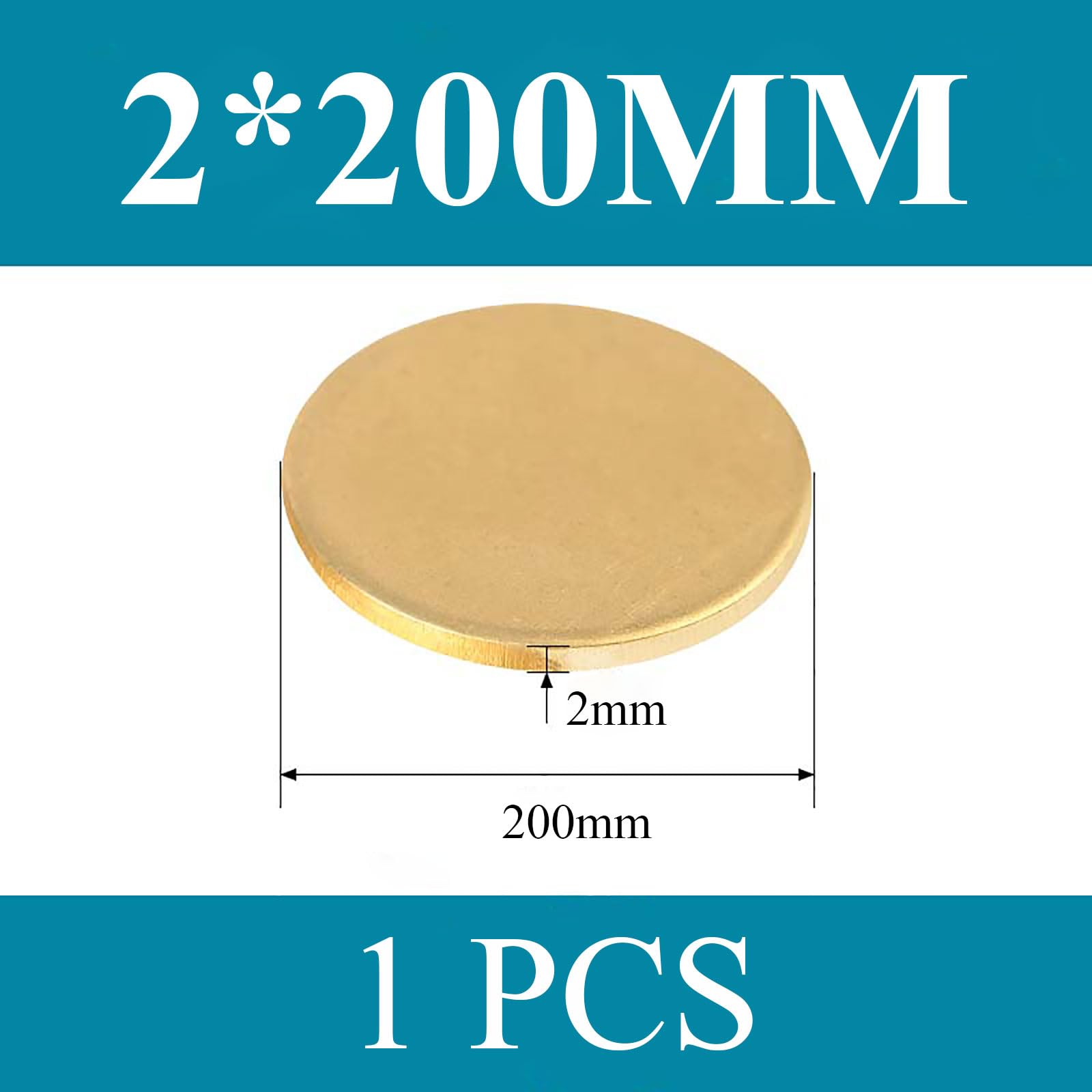 1 Szt. H62 Mosiężne Okrągłe Blachy-trwała Średnica 150/180/200mm, Grubość 2mm Do Rzemiosła I Napraw(2 * 200mm)