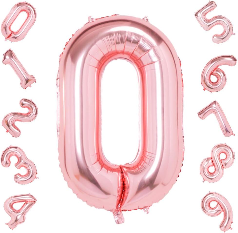 Rose Gold 0 Balloons,40 Inch Birthday Foil Balloon Party Decorations Supplies Helium Mylar Digital Balloons (Rose Gold Number 0)