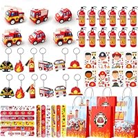 Fireman Party Favor, 72 Pcs Firefighter Party Favors Set - Firefighter Birthday Slap Bracelets Gift Bags Stickers Keychains etc Fire Truck Party Favors for Firefighter Birthday Party Decoration