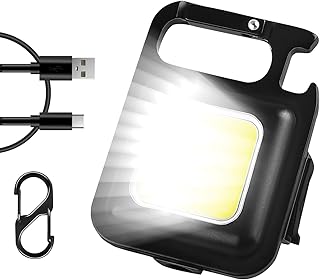 Mini Flashlight with Carabiner, Ubitree 800 Lumens COB Bright Rechargeable Keychain Flashlights, Portable Pocket Light with Folding Bracket Bottle Opener Magnet Base for Camping Fishing Walking