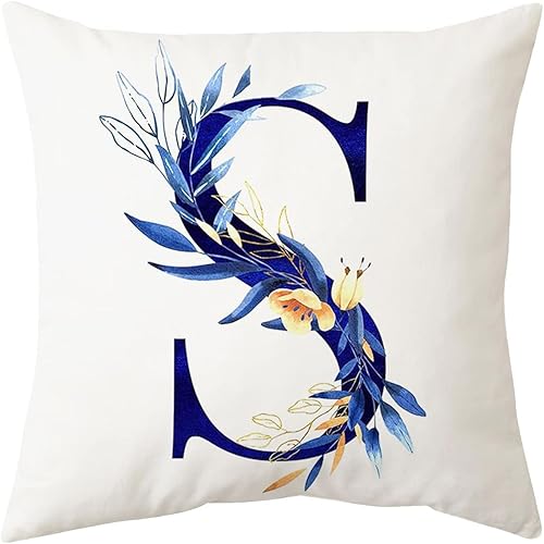 Pillow Covers Pillowcase Throw Pillow Covers Alphabet Decorative Pillow Cases ABC Letter Flowers Cushion Covers Square Pillow Protectors for Sofa